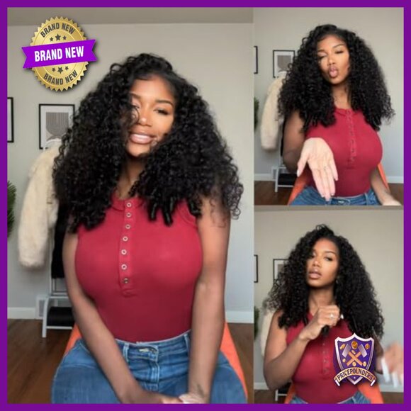 V Part Human Hair Wig 16in Burmese Curly 180% Density Glueless Clip In main image 5